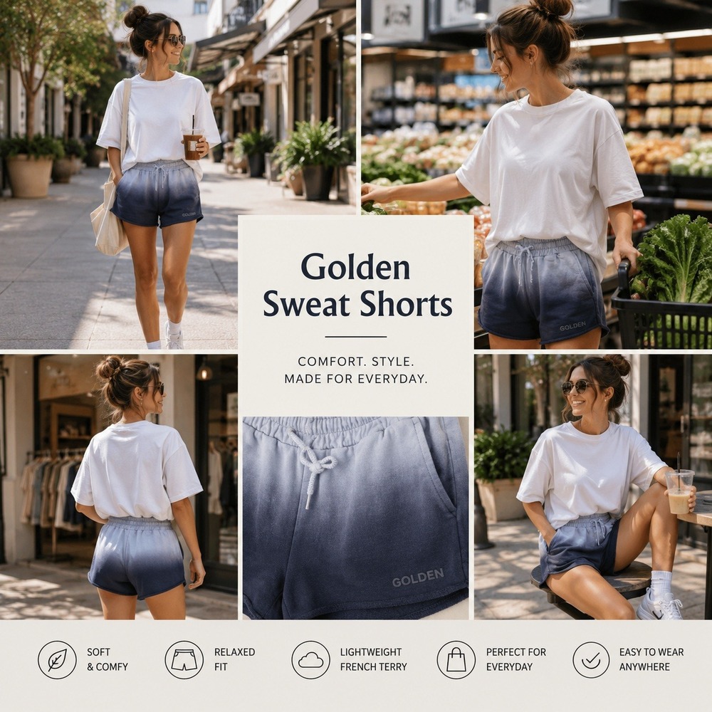 Golden Womens Organic Cotton Ombre Dip Dye Sweat Shorts Grey Charcoal Size L USA